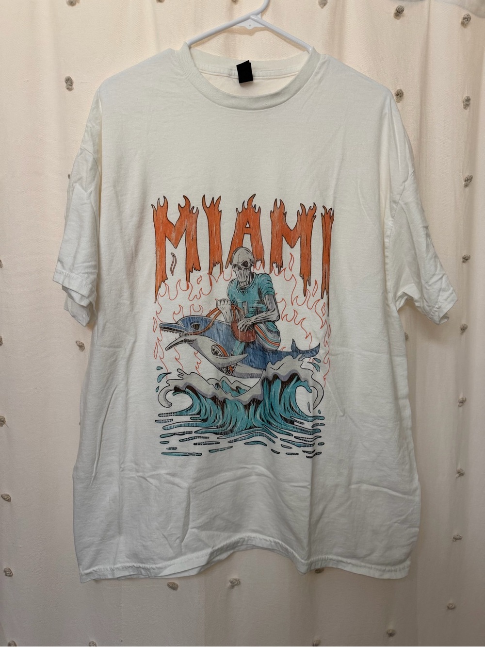 White Miami Dolphins Graphic Short Sleeve Tee with Orange Print
